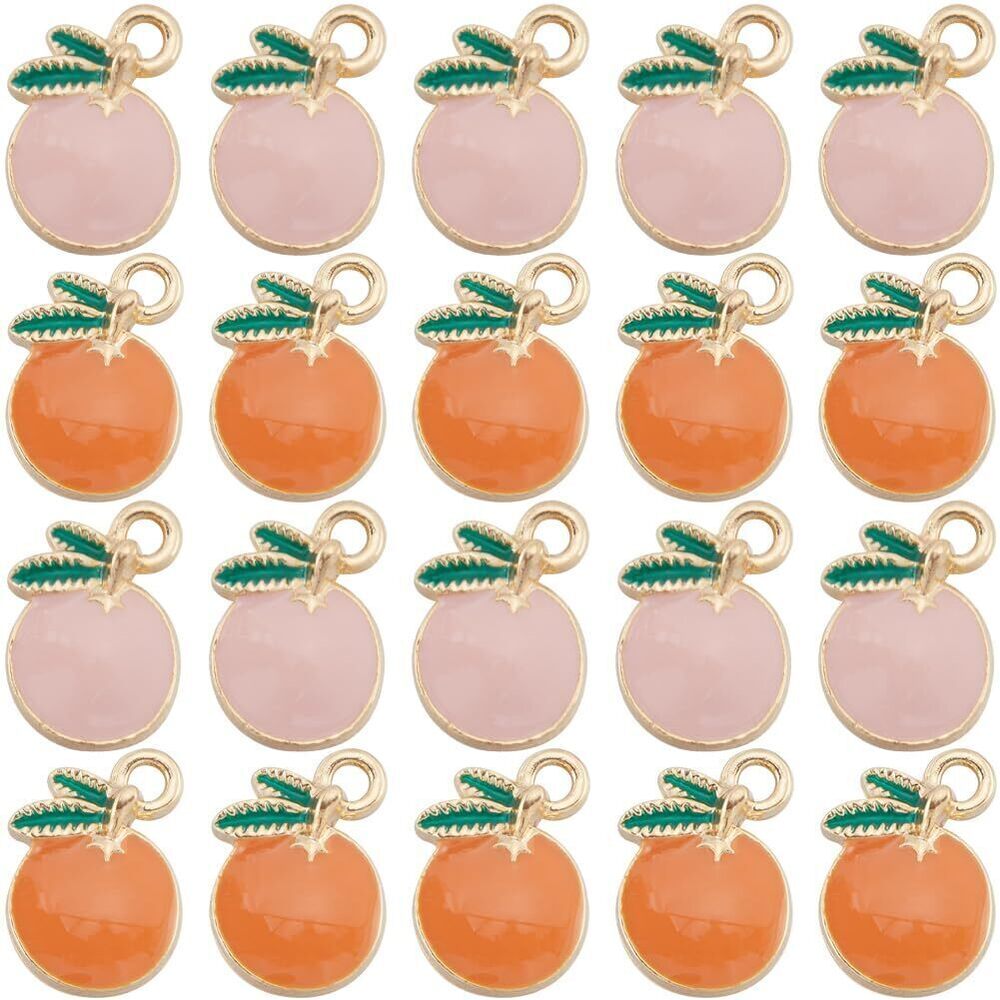 6660 1 Box 40Pcs Alloy Fruit Charms Cartoon Orange Charm Bulk Metal Gold